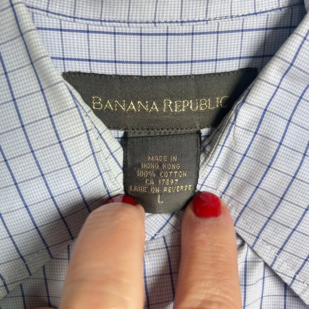Banana Republic Vintage Windowpane Check Shirt Men's Size‎ Large Preppy Luxe